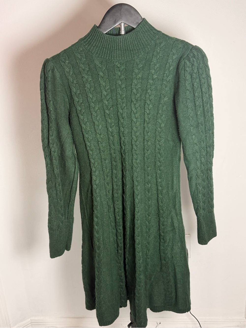 Jessica Howard Dark Green Cable Knit Turtleneck Sweater Dress